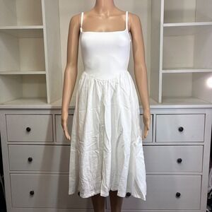 CHYRILL White Square Neck Spaghetti Strap A Line Midi Dress XS